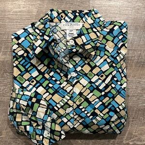 Jones New York country Geometric Print button down easy care shirt Top size 10P